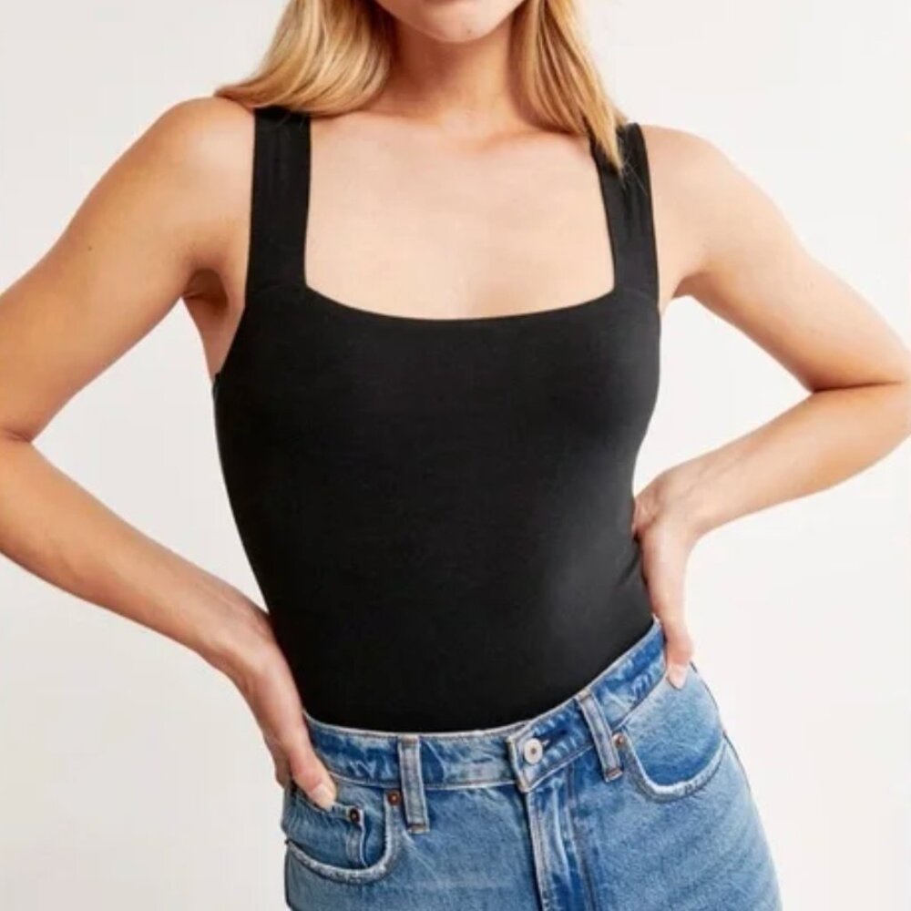 Abercrombie Black Square Neck Bodysuit Black Size Medium